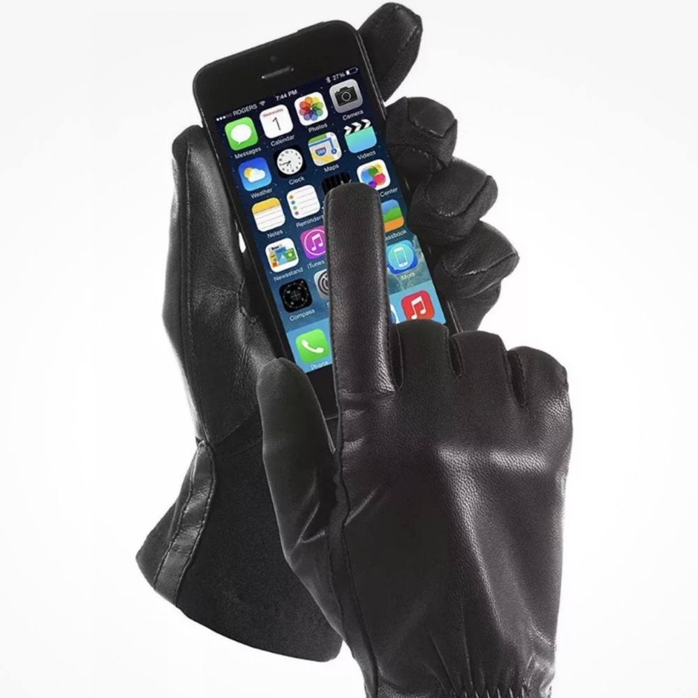 Isotoner Women’s Smartouch Stretch Genuine Leather Classic Black Gloves …